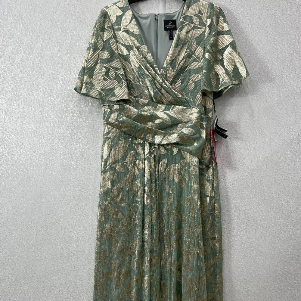 Foil Leaf Flutter-Sleeve Draped Gown - Picture 3 of 5